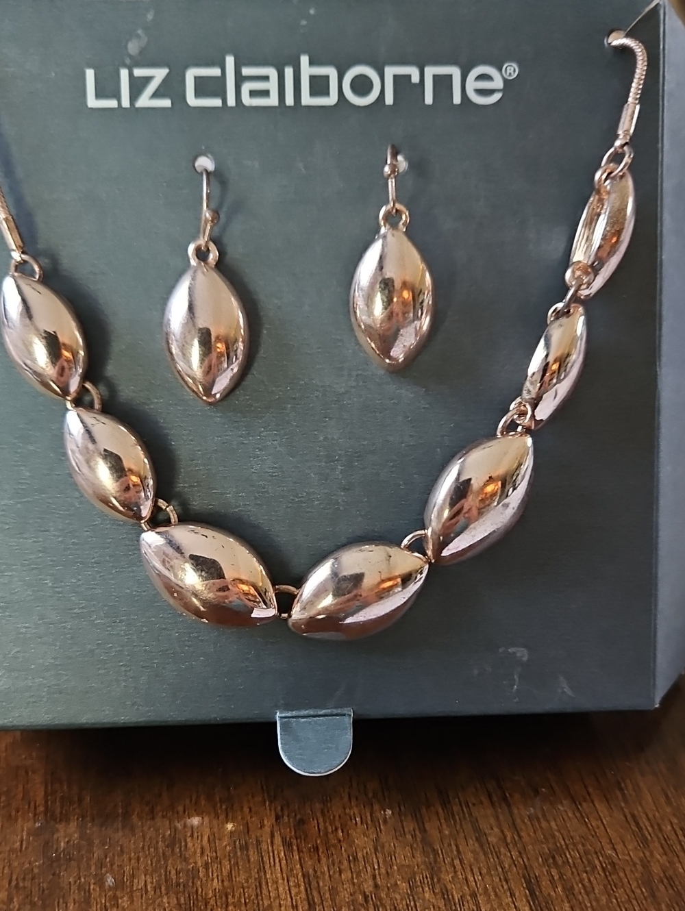 Liz Claiborne Rose Gold-Tone Sculpted Bead Necklace and Earrings Set